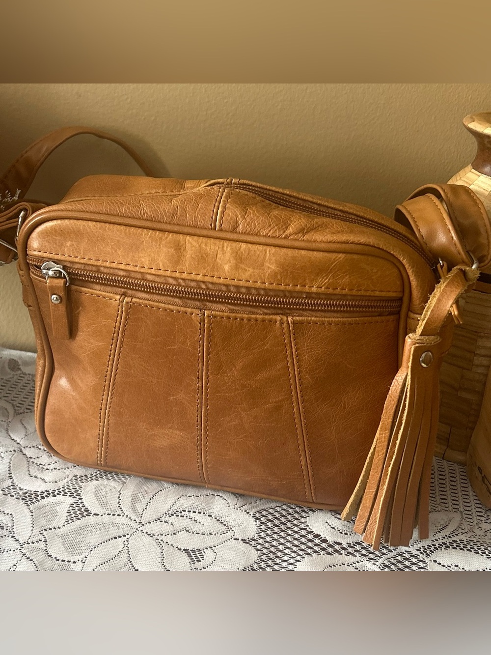 Cal-Wyn Tan Brown Leather Crossbody